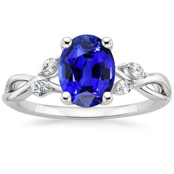 Anello da donna anniversario con zaffiro blu ovale e diamante marquise 6 carati