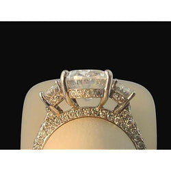 Anello da donna con 3 diamanti ovali in pietra con pavé di gioielli Anello 4 carati
