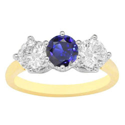 Anello da donna con 3 pietre blu zaffiro e diamante 3.50 carati bicolore 14K