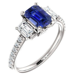 Anello da donna con 3 pietre con accenti smeraldo zaffiro di Ceylon 4 carati