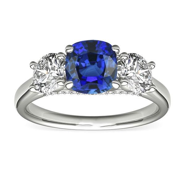 Anello da donna con 3 pietre cuscino zaffiro blu e diamanti tondi 2.50 carati - harrychadent.it