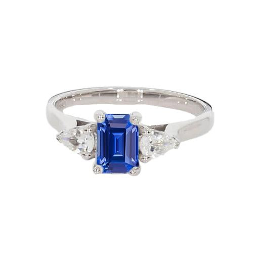 Anello da donna con 3 pietre smeraldo zaffiro di Ceylon e diamanti a pera 2 carati - harrychadent.it