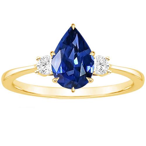 Anello da donna con 3 pietre. diamante rotondo e zaffiro di Ceylon a pera 6.20 carati - harrychadent.it