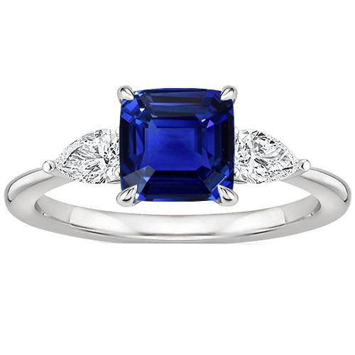 Anello da donna con 3 pietre. pera. diamante e cuscino. zaffiro di Ceylon. 2.75 carati - harrychadent.it
