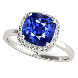 Anello da donna con anello di diamanti. cuscino. zaffiro di Ceylon. 4 carati