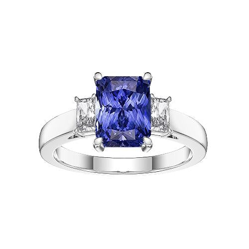 Anello da donna con tre diamanti e zaffiro di Ceylon radiante 1.75 carati - harrychadent.it