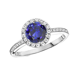 Anello da donna con diamante Halo. zaffiro di Ceylon. accentato. 2.50 carati