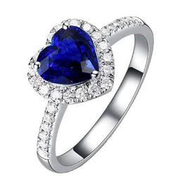 Anello da donna con diamante a forma di cuore con anello zaffiro blu 4 carati