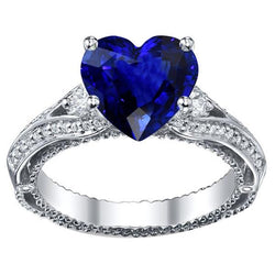 Anello da donna con diamante a forma di cuore con zaffiro 4.50 carati stile vintage