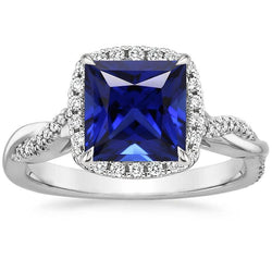 Anello da donna con diamante a forma di polo con zaffiro blu principessa 6 carati pavé