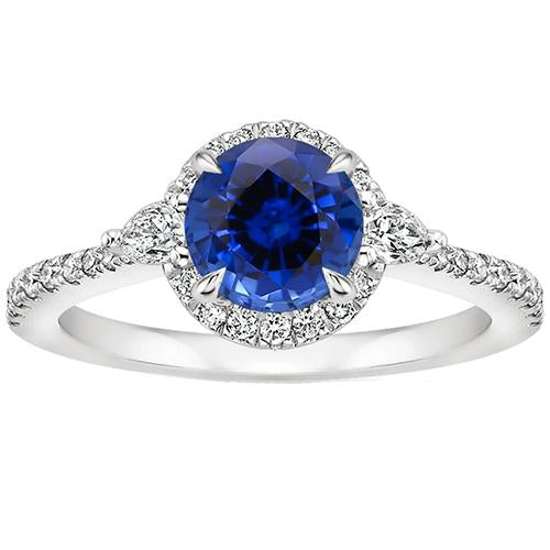 Anello da donna con diamante a pera e zaffiro rotondo di Ceylon 3 carati - harrychadent.it