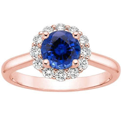 Anello da donna con diamante aureo stile fiore zaffiro blu 3 carati oro rosa