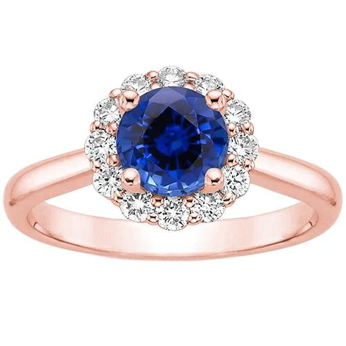 Anello da donna con diamante aureo stile fiore zaffiro blu 3 carati oro rosa - harrychadent.it