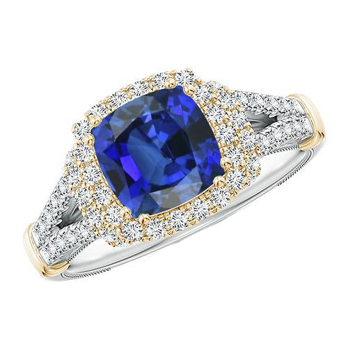 Anello da donna con diamante bicolore. cuscino. zaffiro blu. oro 14 carati. 3.25 carati - harrychadent.it