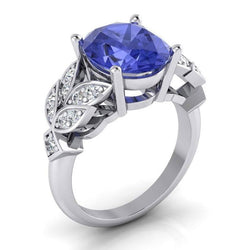 Anello da donna con diamante in oro bianco con pietra preziosa tanzanite ovale 6.65 carati