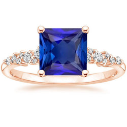 Anello da donna con diamante in oro rosa con zaffiro di Ceylon con accenti 5.50 carati