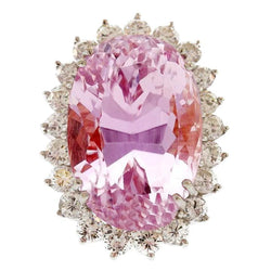 Anello da donna con diamante kunzite rosa grande taglio ovale in oro bianco 41.50 ct