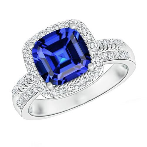 Anello da donna con diamante. cuscino. Halo. zaffiro blu con accenti. 4.50 carati - harrychadent.it