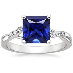 Anello da donna con diamante. zaffiro blu principessa. gambo intrecciato 5.25 carati