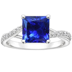 Anello da donna con diamanti e pietre preziose Princess Ceylon Sapphire Gold 3.75 carati