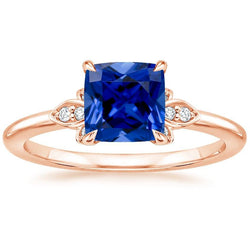 Anello da donna con diamanti e pietre preziose con cuscino zaffiro blu 2.50 carati Nuovo