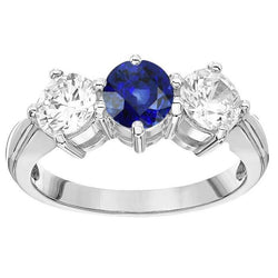 Anello da donna con diamanti tondi zaffiro blu da 5,50 carati 3 pietre gioielli
