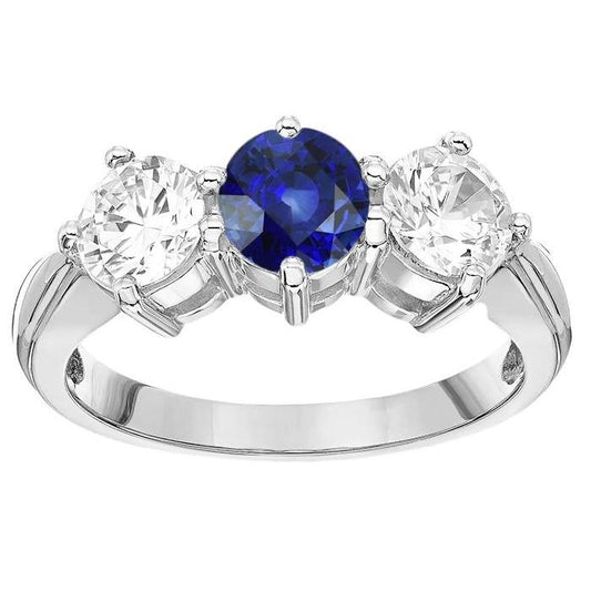Anello da donna con 3 pietre. tondo. zaffiro blu. diamanti. gioielli 5.50 carati - harrychadent.it
