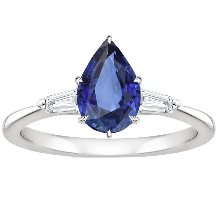 Anello da donna con diamanti. pera. zaffiro blu e baguette. oro 6.75 carati - harrychadent.it