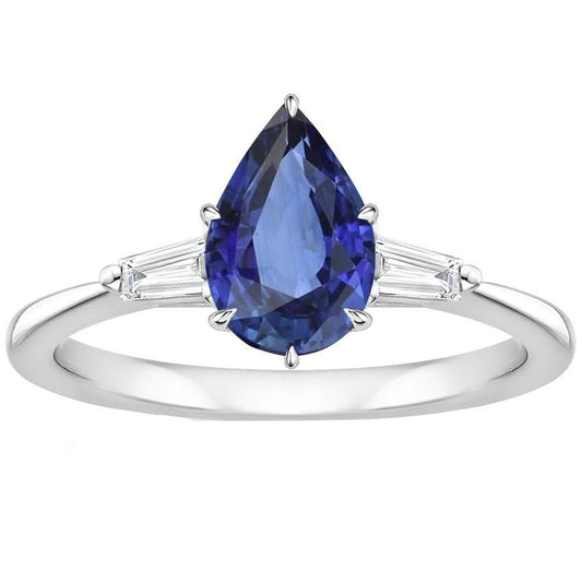 Anello da donna con diamanti. pera. zaffiro blu e baguette. oro 6.75 carati - harrychadent.it