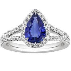 Anello da donna con gemma di aureola pera zaffiro blu con accenti 5.50 carati