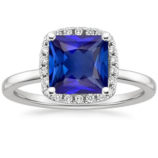 Anello da donna con gemme di diamanti Halo Zaffiro di Ceylon taglio Princess 6 carati - harrychadent.it
