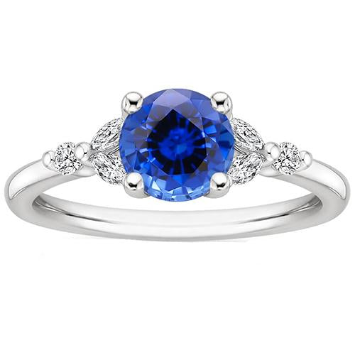 Anello da donna con pietre preziose. zaffiro blu marquise e diamanti rotondi 3 carati - harrychadent.it