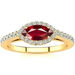 Anello da donna con rubino taglio marquise rosso e diamante 3.50 carati in oro giallo 14K