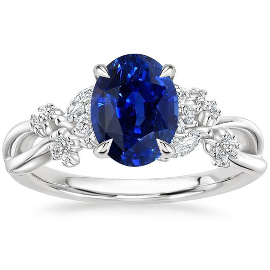 Anello da donna con zaffiro blu e accenti di diamanti rotondi marquise 3.50 carati - harrychadent.it