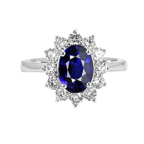 Anello da donna con zaffiro blu ovale e diamante rotondo 8 carati stile Sunburst - harrychadent.it