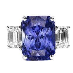 Anello da donna con zaffiro blu radiante 3 pietre 7 carati smeraldo diamanti