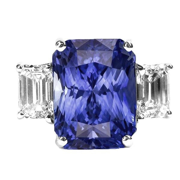 Anello da donna con zaffiro blu radiante 3 pietre 7 carati smeraldo diamanti - harrychadent.it