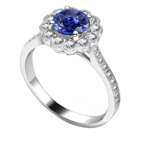 Anello da donna con zaffiro blu stile fiore Halo 3 carati impostazione cattedrale - harrychadent.it