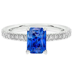 Anello da donna con zaffiro radiante con pavé di accenti di diamanti 3.50 carati