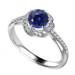 Anello da donna con zaffiro stile fiore con gioielli con diamanti Halo 3 carati in oro