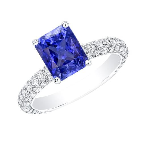 Anello da donna con zaffiro taglio radiante 3.50 carati multi fila pavé di diamanti - harrychadent.it