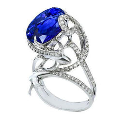 Anello da donna fantasia con 3 carati con zaffiro di Ceylon e diamanti in oro bianco 14K