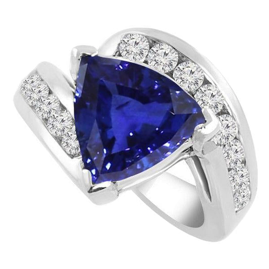 Fancy Women Ring Trillion Sapphire Round Channel Set Diamanti 4 Carati - harrychadent.it