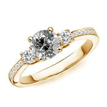 Anello da donna in oro 3 pietre con diamante tondo taglio antico con accenti 2.20 carati - harrychadent.it