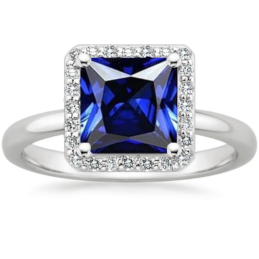 Anello da donna in oro bianco con diamanti Halo Princess Blue Sapphire 5.50 carati - harrychadent.it