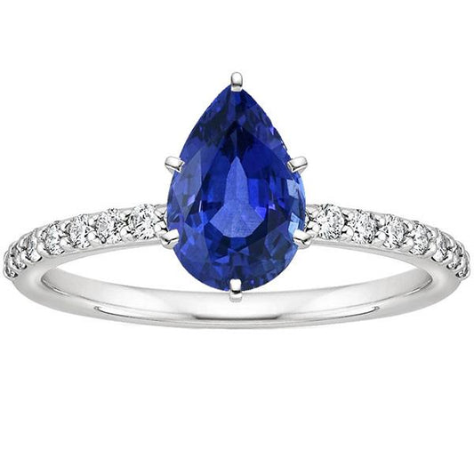 Anello da donna in oro bianco con pera. zaffiro blu e diamante 5 carati - harrychadent.it