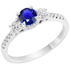 Anello da donna in oro con diamanti Zaffiro Ceylon taglio rotondo 3.50 carati 14K