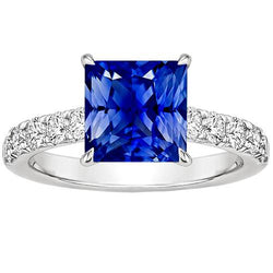 Anello da donna in oro con diamanti. zaffiro blu principessa accentato 4.50 carati