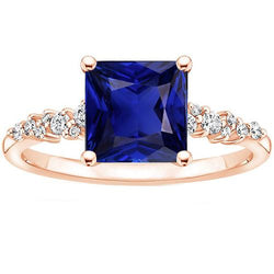 Anello da donna in oro rosa con pietra preziosa zaffiro blu con accenti 3.75 carati