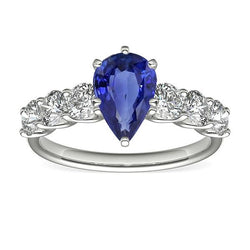 Anello da donna in pietra preziosa zaffiro blu a forma di pera con accenti 4 carati